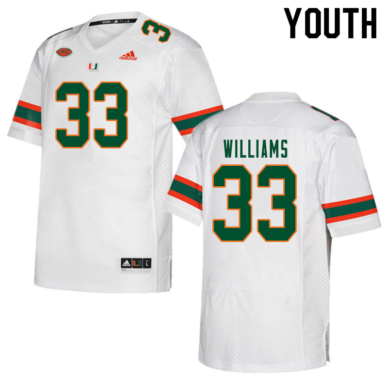 Youth #33 Chantz Williams Miami Hurricanes College Football Jerseys Sale-White
